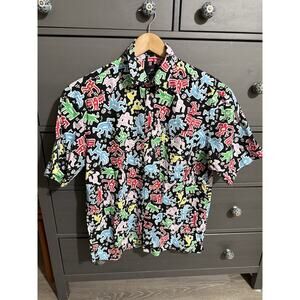 KEITH HARING Short SleevE Button Down Shirt Small EUC
